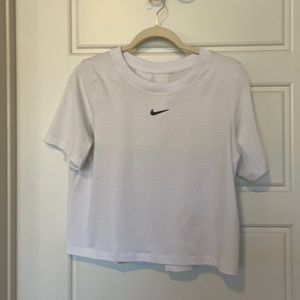 Nike White Short Sleeve Ribbed Crop Top with Black Swoosh